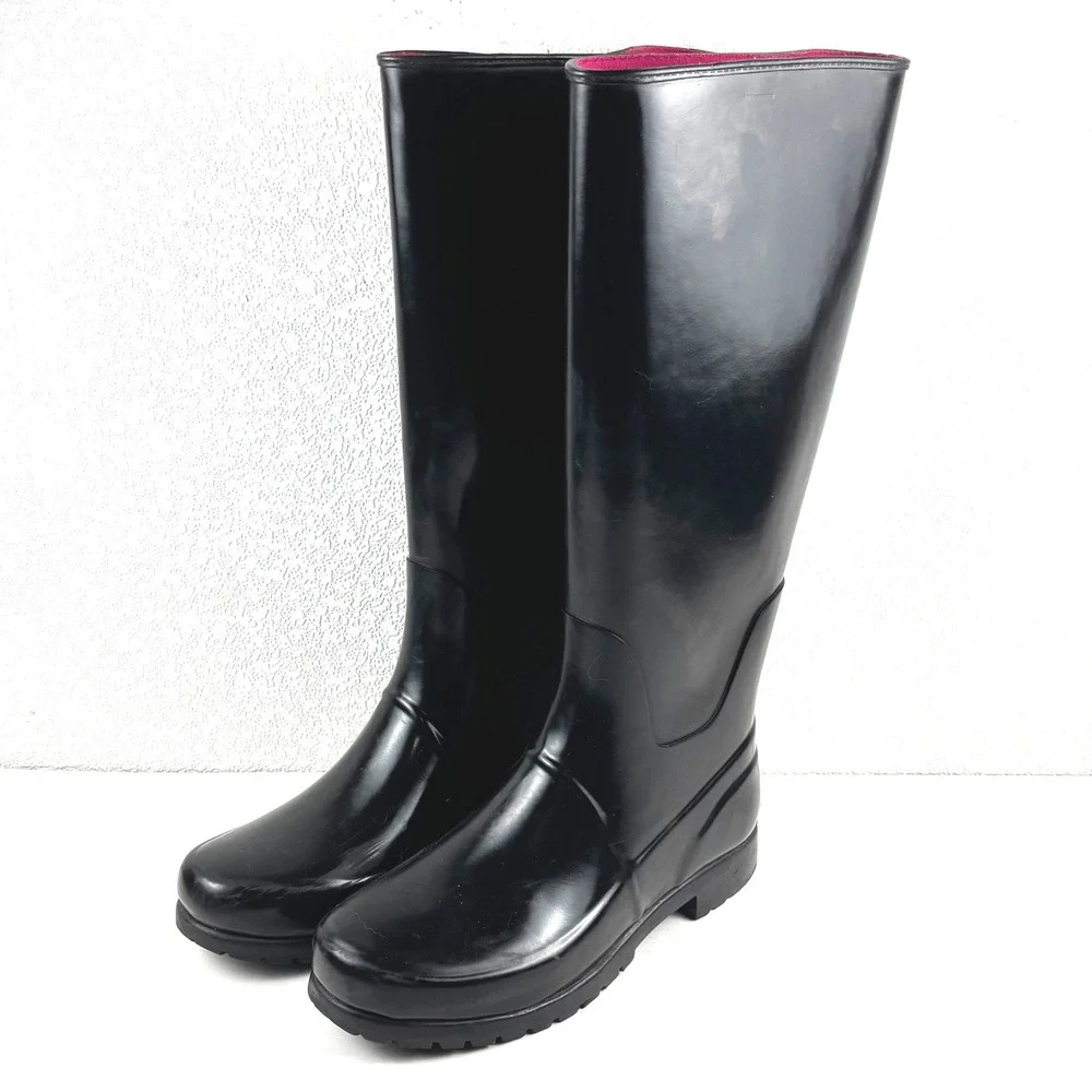 Lauren Ralph Lauren Setha Rain Boots Women 7B Black Good Waterproof Lug Sole
